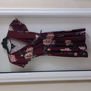 Floral burgundy faux wrap dress